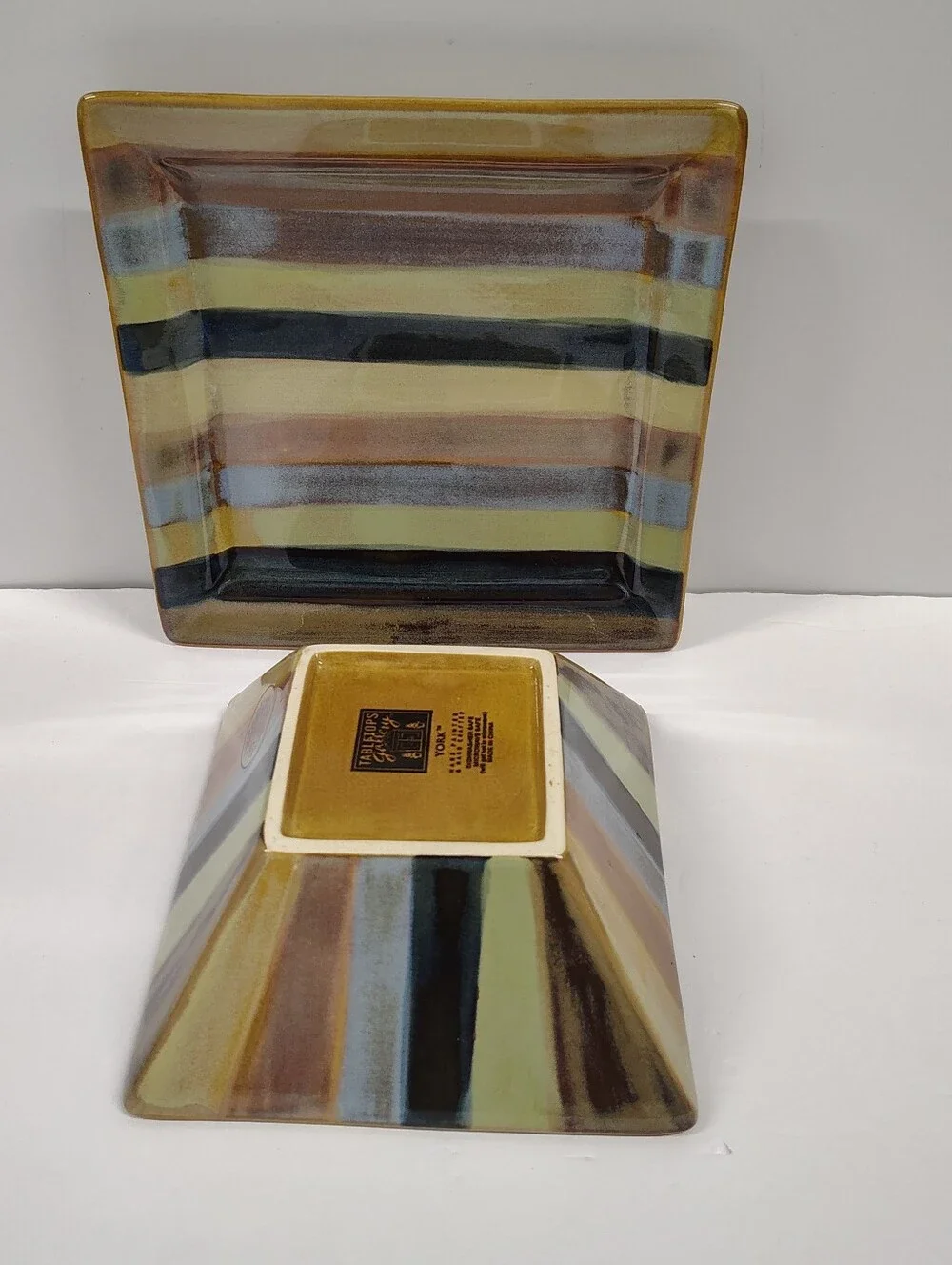 Tabletops Gallery YORK Hand Painted Square Salad Soup Bowl & 9